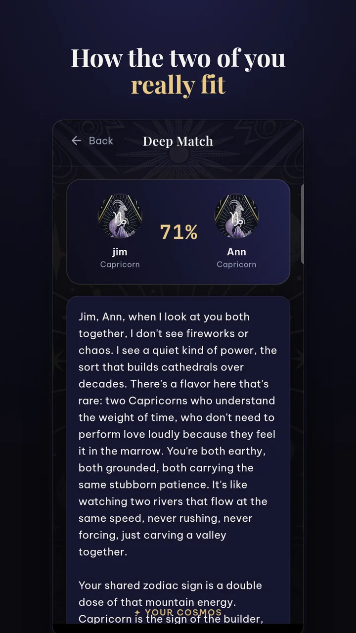 Deep match compatibility reading